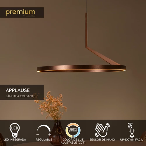 Lucide APPLAUSE - Lámpara colgante - Ø 60 cm - LED Regul. - CCT - 1x32W 2700K/4000K - Sensor de movimiento de mano - Café | Premium - USP